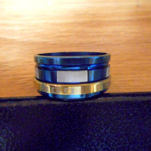 Spinner Ring, Stainless Steel, Blue, Silver & Gold , sz 9